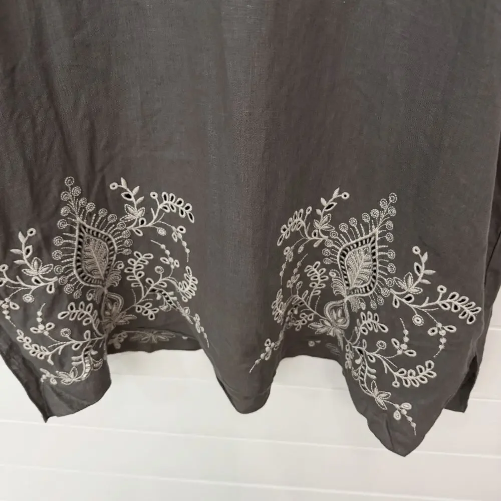 Women’s Johnny Was Assa Linen Draped Tunic Gray Embroidered Floral Small S - Picture 5 of 9